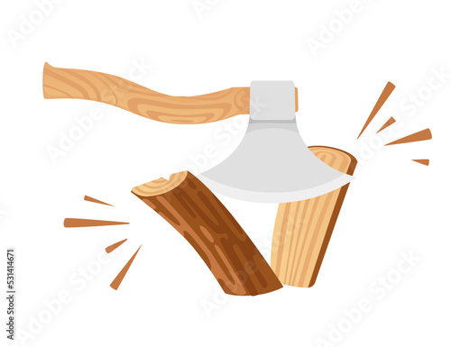Chopping wooden log with axe vector illustration isolated on white background