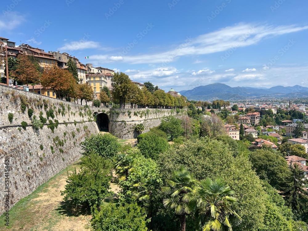 view of Citta Alta fortified wall, Bergamo