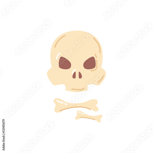 Human remains, isolated scary skull and bones remnants. Corpse of dead body, witchery or halloween decoration for party celebration. Vector in flat cartoon style