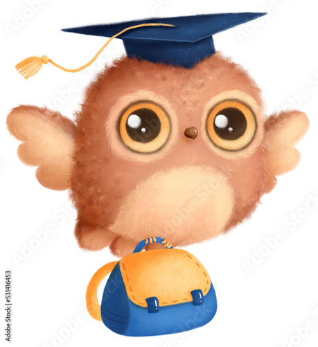 Transparent illustration of cute cartoon back to school animals owl png photo