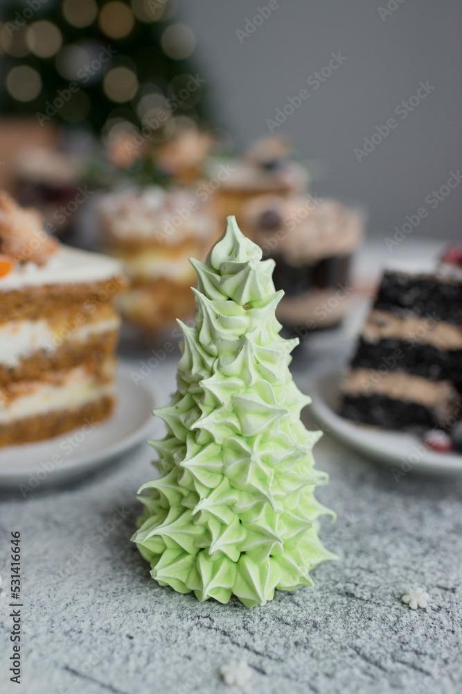 Marshmallow Christmas tree on the table Marshmallow Christmas tree on the table
