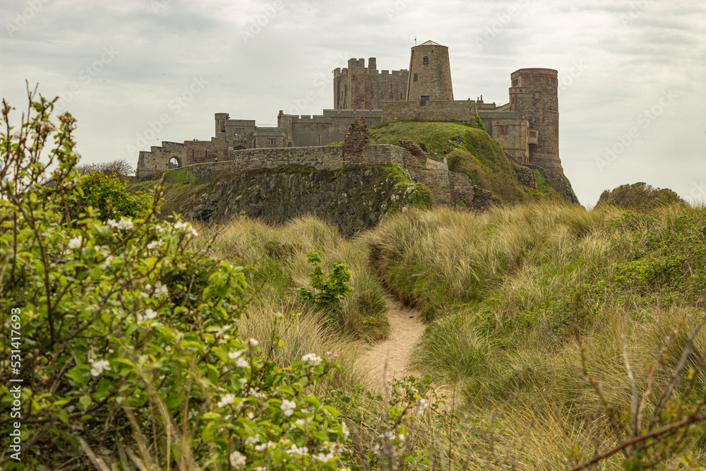 Bamburgh Castle, North East Coast of England, in the middle of the dunes