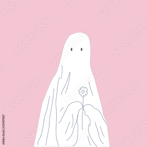 Cute Ghost with flower in hand.
