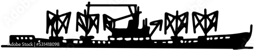 types of sea and river boats cargo carrier, freighter in vector