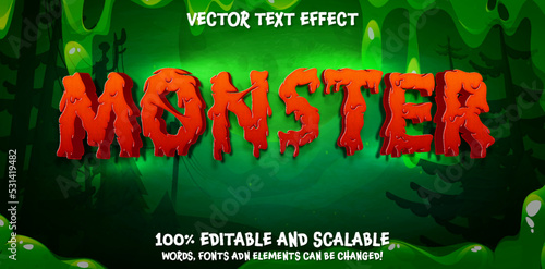 Monster text, 3d editable creepy style text effect vector design template