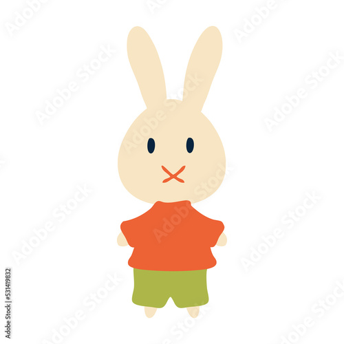 Hand drawn cute bunny in flat style. Perfect for T-shirt, logo and print. Childish isolated vector illustration for decor and design.