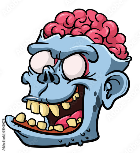 Cartoon funny green zombie character design with scary face expression. Halloween vector illustration isolated on white. Party poster or package design