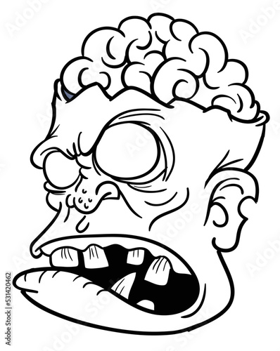 Cartoon funny green zombie character design with scary face expression. Halloween vector illustration isolated on white. Party poster or package design