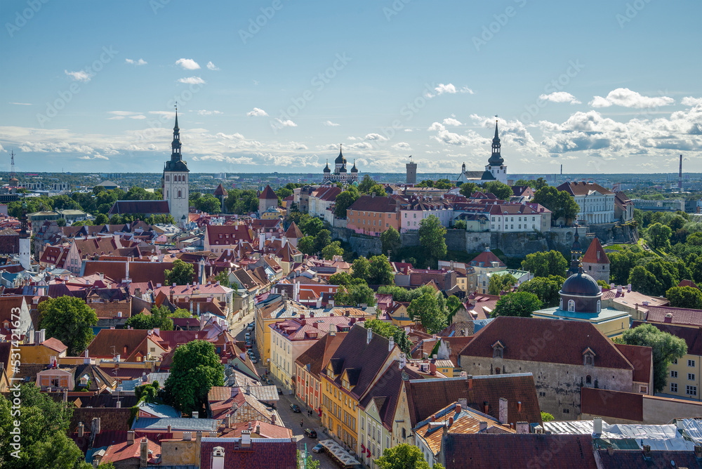 Panoramic view of the historical part of old Tallinn on a August day. Estonia