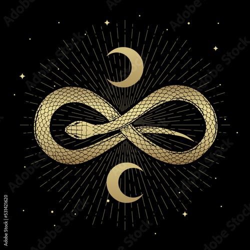 Infinity snake symbol decorated with crescent moon
