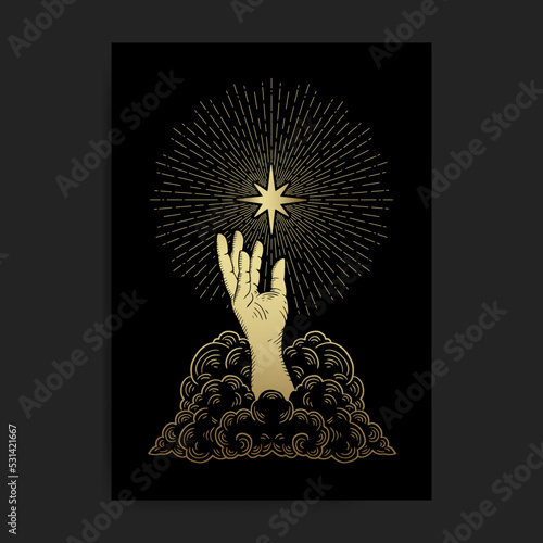 Hand reaching for the glowing stars in the sky