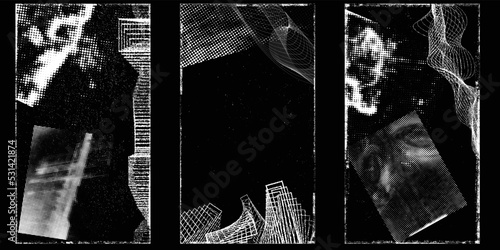 Social media covers with tiny roughen border frames and screen print textures . . grunge style . Post frame stories templates. Layout for promotion .Media banner .Vector 