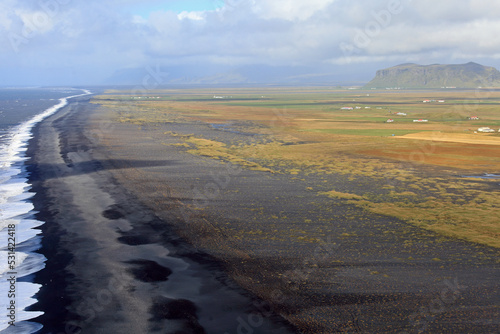 Panoramic view on Dyrholafjara beach, Katla Geopark, Iceland © nikidel