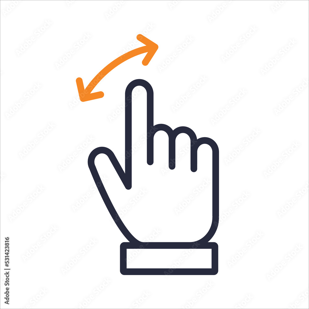 Linear hand gesture for action with touch screen. Moving hand to left
