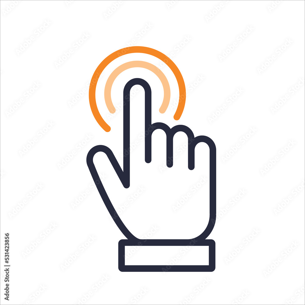 Linear hand gesture for action with touch screen. Click or tapping on the touch screen vector icon. Linear hand gesture for action with touch screen. Click or tapping on the touch screen vector icon.