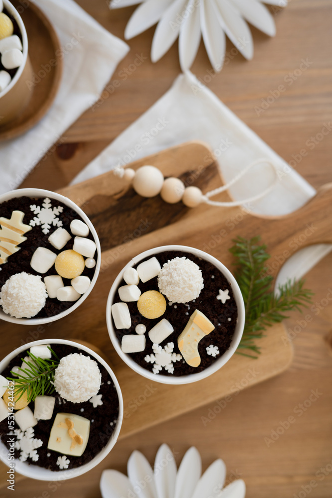 Chocolate pastries in a cup on the table Chocolate pastries in a cup on the table