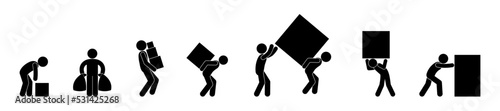 man carries box, loader icon set, stick figure human silhouette