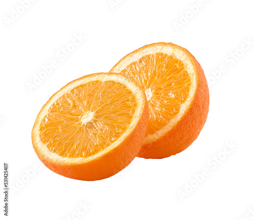Sliced orange fruit isolated on layered png format background