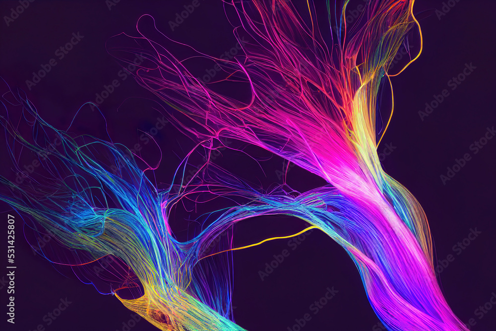 Abstract colorful energy lines on black background, light explosion, ray of lights, digital illustration, digital painting, cg artwork, realistic illustration