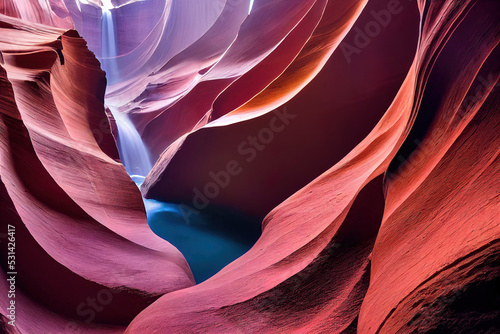 Beautiful Antelope Canyon, smooth lines, ray of lights, colorful wall, smooth shadows, nature background, digital illustration, digital painting, cg artwork, realistic illustration, 3d render