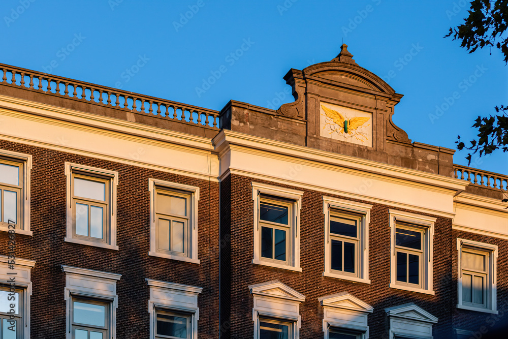 Old building facade in late sun, Utrecht, the Netherlands