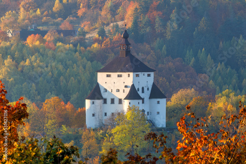 The New Castle in Banska Stiavnica at sunrise in an autumn season, Slovakia, Europe. photo