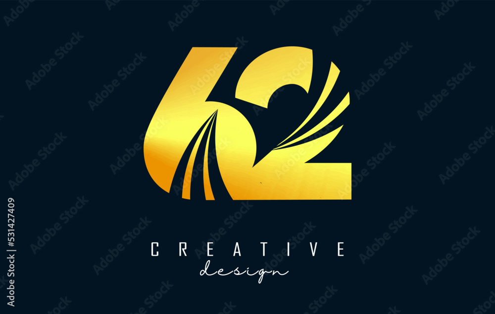 Golden Creative number 62 6 2 logo with leading lines and road concept design. Number with geometric design. Vector Illustration with number and creative cuts. Golden Creative number 62 6 2 logo with leading lines and road concept design. Number with geometric design. Vector Illustration with number and creative cuts.