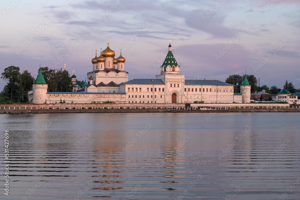 View of the ancient Holy Trinity Ipatiev Monastery before dawn. Kostroma, Golden Ring of Russia