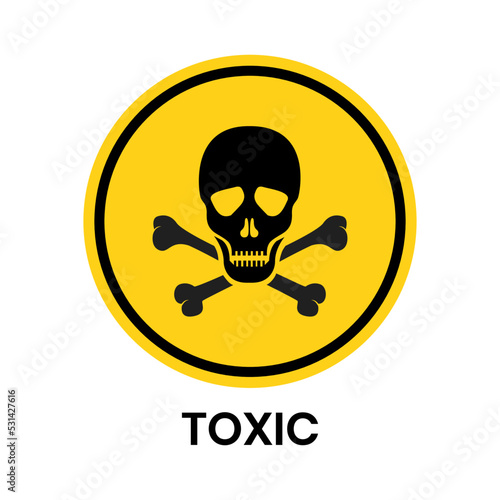 Vector toxic poison icon isolated on white background. Warning symbol. Poison, acid, toxic, caution icon. Skull and crossbones.