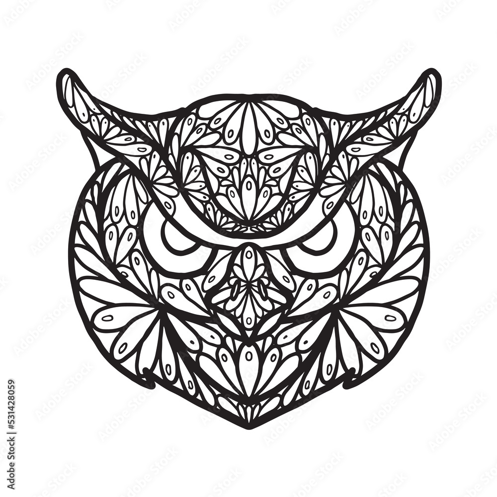 Fototapeta premium Hand drawn Owl ornament for coloring