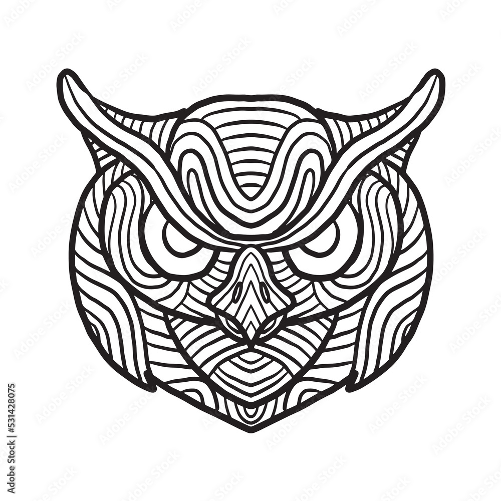 Hand drawn Owl ornament for coloring