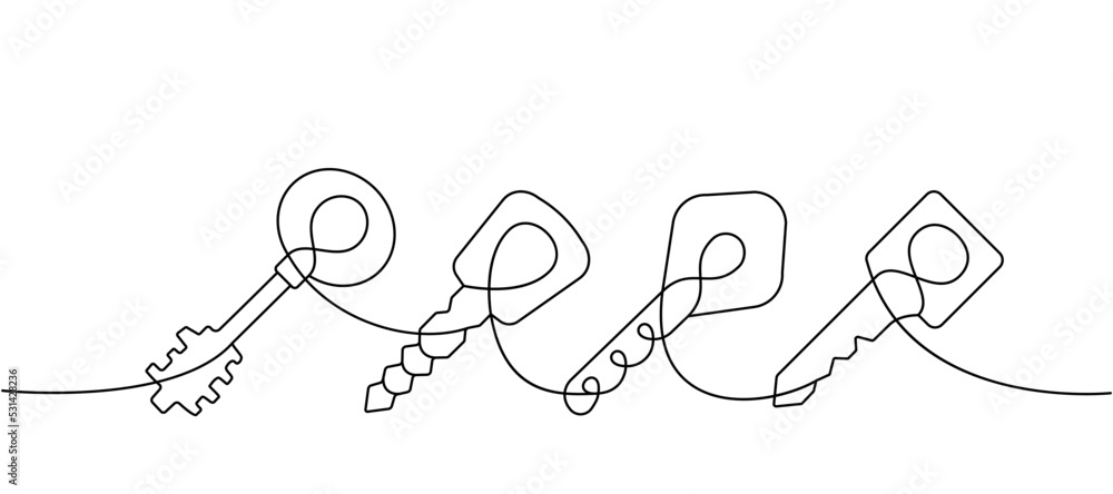 Set of Key one line continuous drawing. Home key continuous one line set illustration. Vector minimalist linear illustration Set of Key one line continuous drawing. Home key continuous one line set illustration. Vector minimalist linear illustration