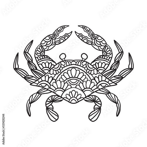 Hand drawn Crab ornament for coloring