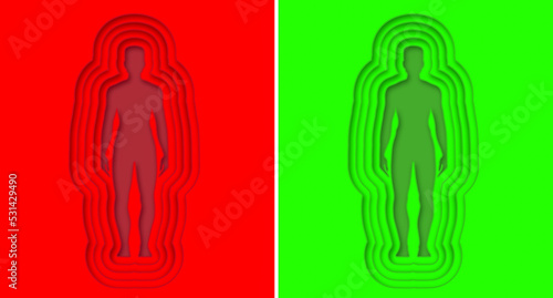 Overweight man woman silhouette paper cut photo