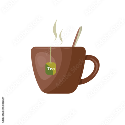 brown cup with tea .vector illustration of tableware