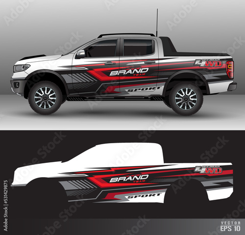 Racing car wrap design vector. Graphic abstract stripe racing background kit designs for wrap vehicle, race car, rally_18092022