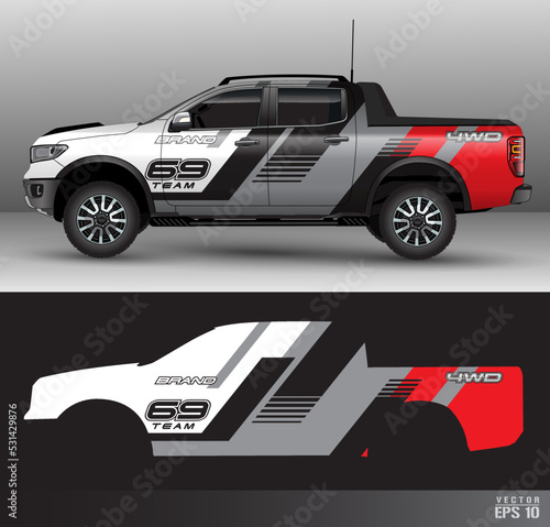 Racing car wrap design vector. Graphic abstract stripe racing background kit designs for wrap vehicle, race car, rally_18092022