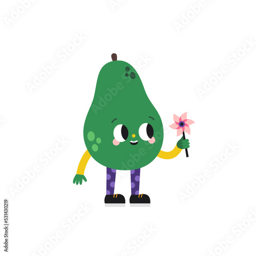 Cute cartoon avocado illustration on a white background.