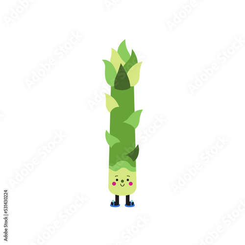 Cute cartoon asparagus illustration on a white background.