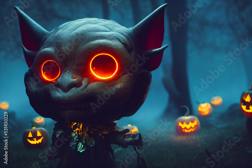 halloween cute gremlin troll monster digital illustration, created with generative ai