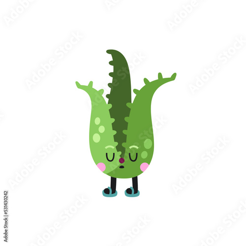 Cute cartoon aloe illustration on a white background.