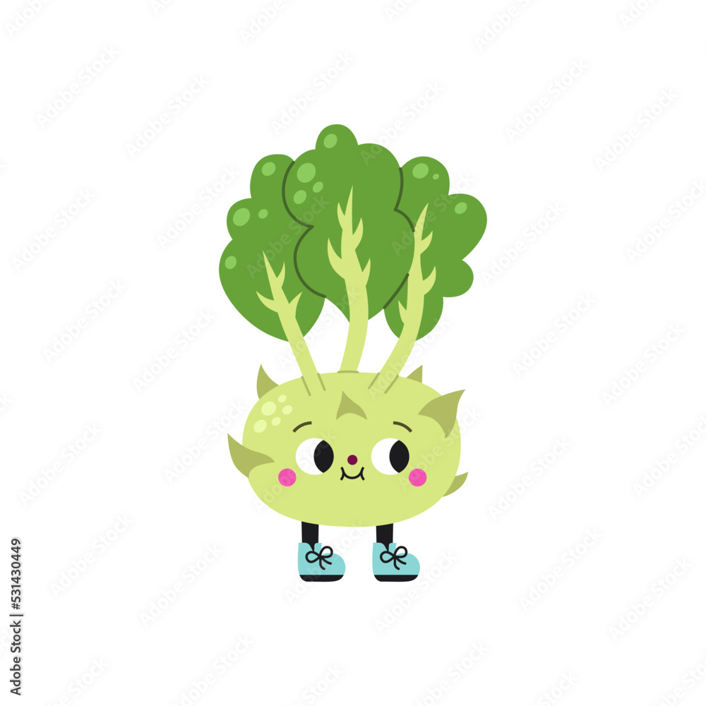 Cute cartoon kohlrabi illustration on a white background. Cute cartoon kohlrabi illustration on a white background.