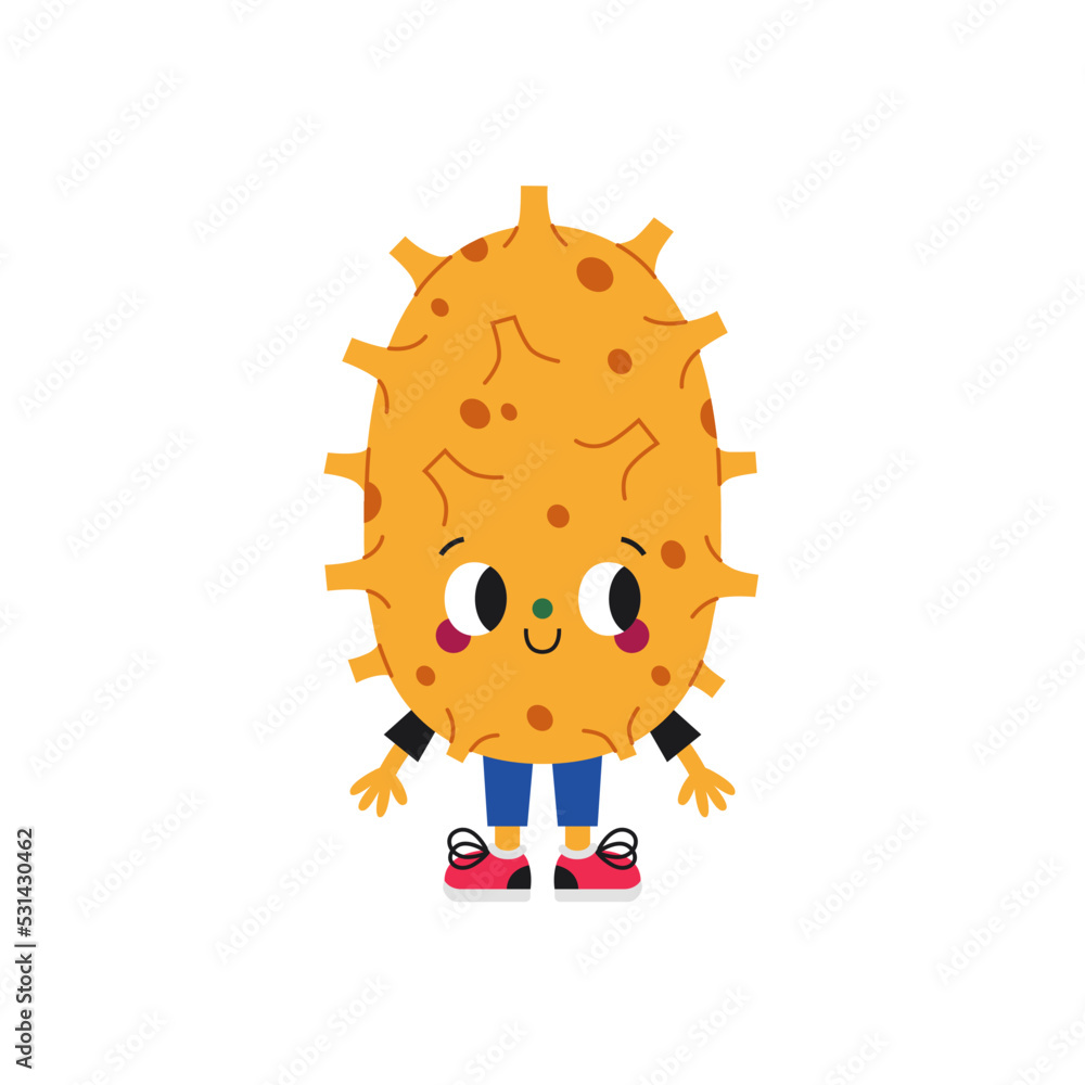 Fototapeta premium Cute cartoon kiwano (horned melon) illustration on a white background.