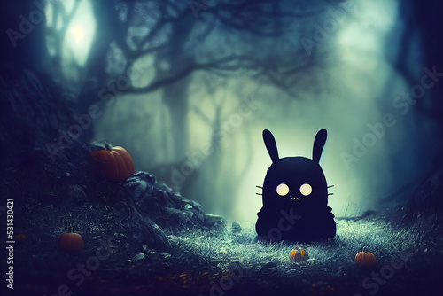  halloween scary black killer rabbit, generative ai