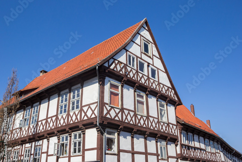 White half timbered house in the historic center of Helmstedt, Germany