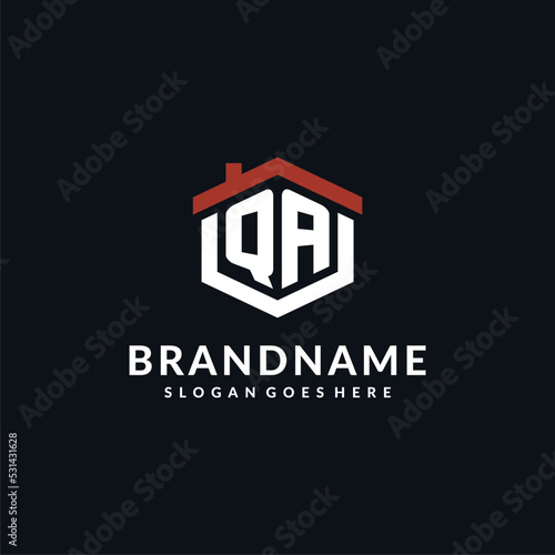 Initial letter QA logo with home roof hexagon shape design ideas