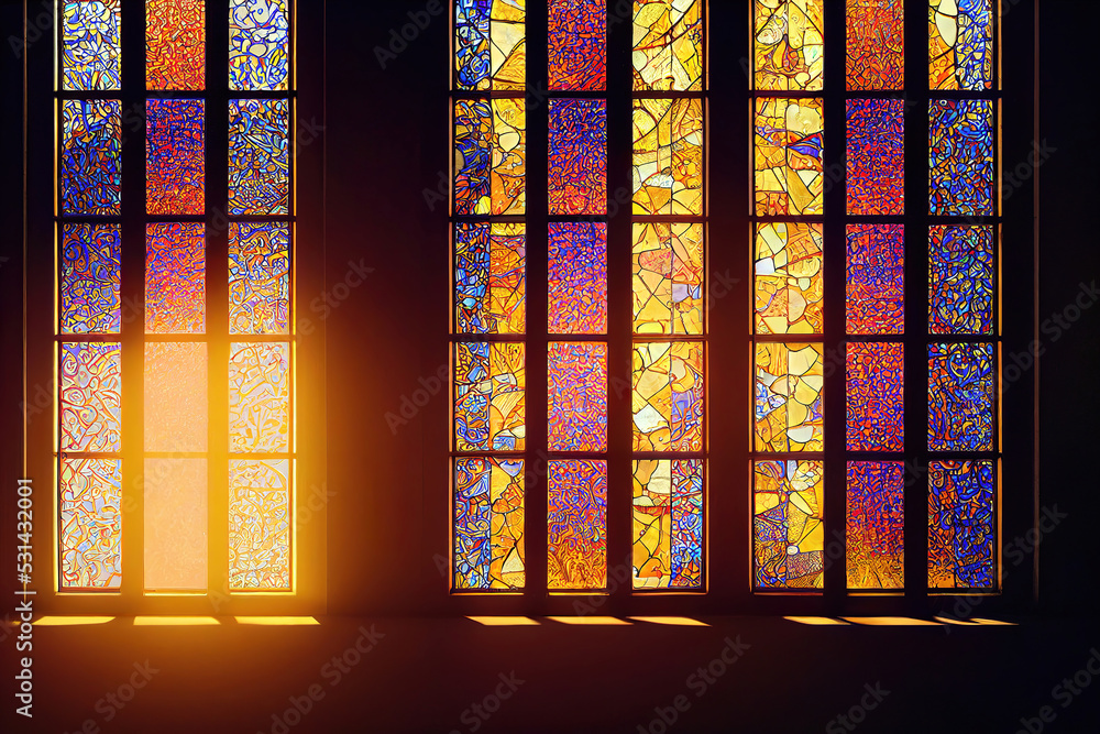 Beautiful colorful gothic stained cathedral window, digital illustration, digital painting, cg artwork, realistic illustration, 3d render
