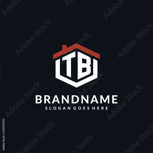 Initial letter TB logo with home roof hexagon shape design ideas
