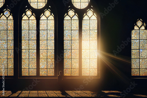 Beautiful colorful gothic stained cathedral window, digital illustration, digital painting, cg artwork, realistic illustration, 3d render