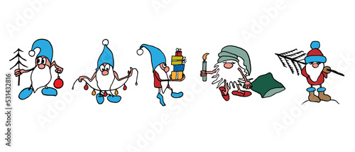 Set of funny Christmas gnomes in the style of doodles. Vector illustration of EPS10. © Олеся Мирошкина
